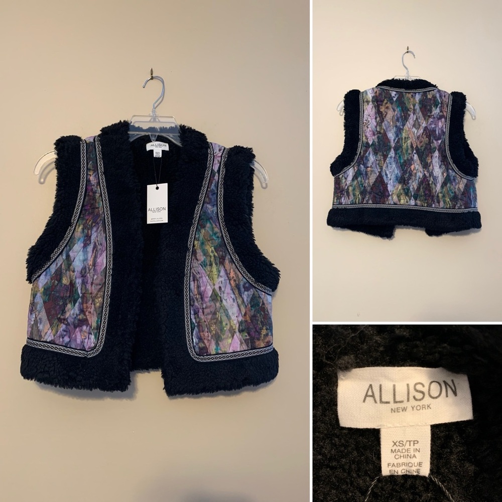 Allison New York quilted black faux fur cropped vest   Size XSTP